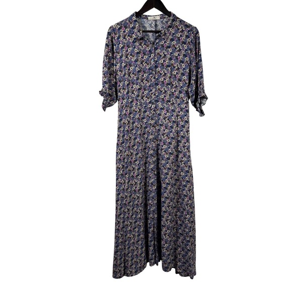 NATURAL LIFE Dresses & Skirts - Natural Life Floral Maxi Dress Womens Large Button Front Smocked Sleeve Boho L